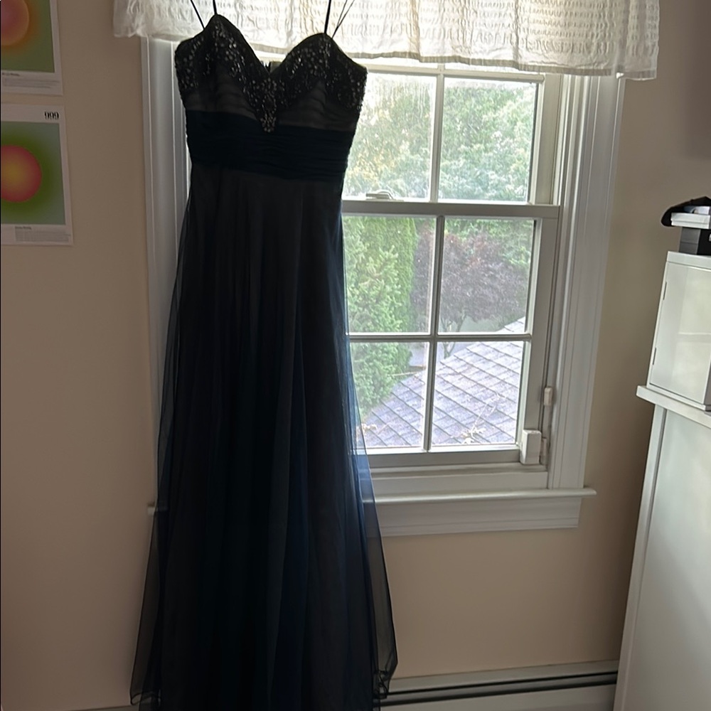 Adrianna Papell Navy Blue Strapless Prom Dress